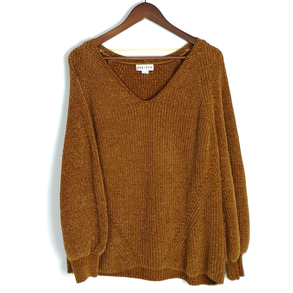 Ava & Liv gold chenille oversized chunky knit sweater
